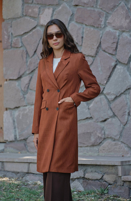 Klasik 4 Düğme Tarçın Poliviskon Ceket - Fatma Atasoy