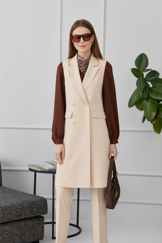 Klasik 4 Düğme Taş Tek Yelek - Fatma Atasoy