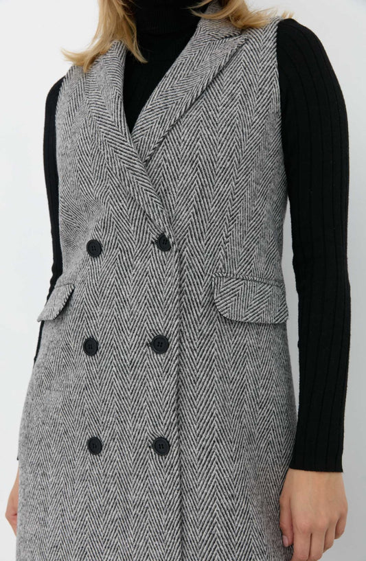 Klasik Balıksırtı Siyah - Beyaz Yelek - Fatma Atasoy