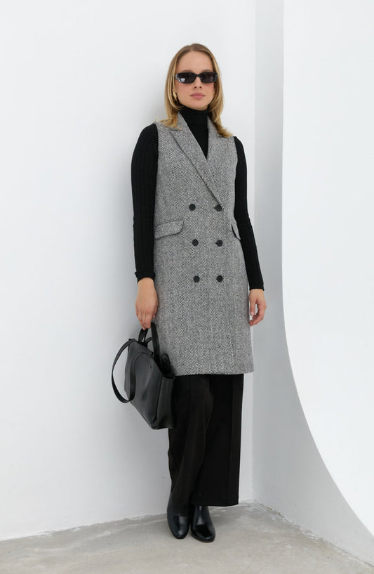 Klasik Balıksırtı Siyah - Beyaz Yelek - Fatma Atasoy