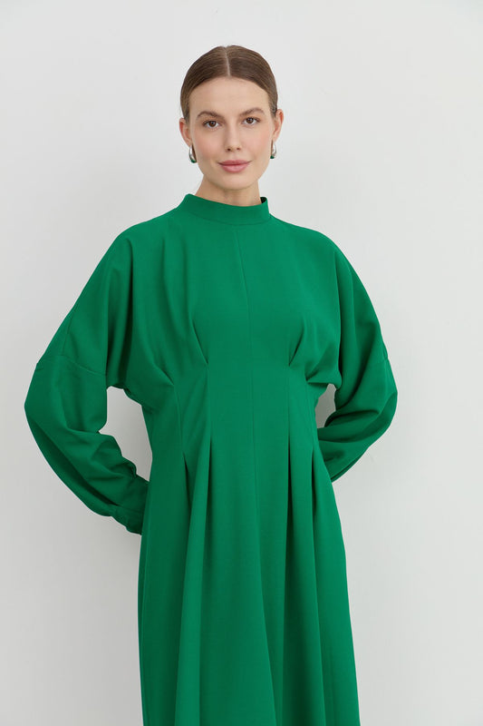 Korsajlı Krep Elbise Zümrüt - Fatma Atasoy