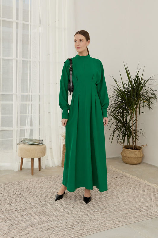 Korsajlı Krep Elbise Zümrüt - Fatma Atasoy