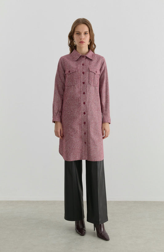 Körük Cepli Bordo Tüvit Gömlek Ceket - Fatma Atasoy