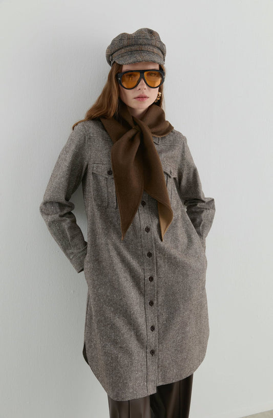 Körük Cepli Kahverengi Tüvit Gömlek Ceket - Fatma Atasoy