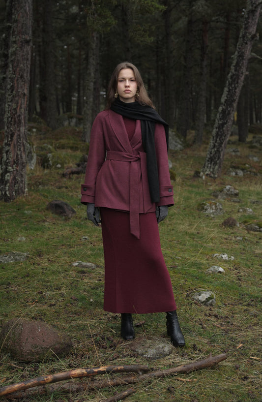 Kruvaze Bordo Midi Ceket Kaban - Fatma Atasoy