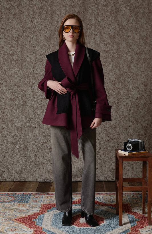 Kruvaze Vişne Kaşe Ceket Kaban - Fatma Atasoy