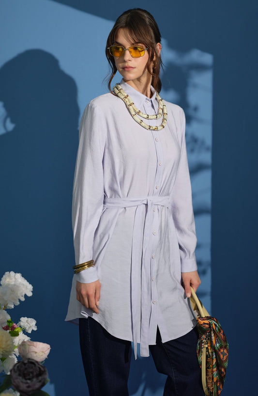 Kuşaklı Modal Lila Gömlek - Fatma Atasoy