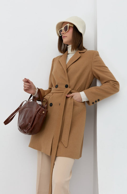 Kuşaklı Sütlü Kahve Ceket Kaban - Fatma Atasoy