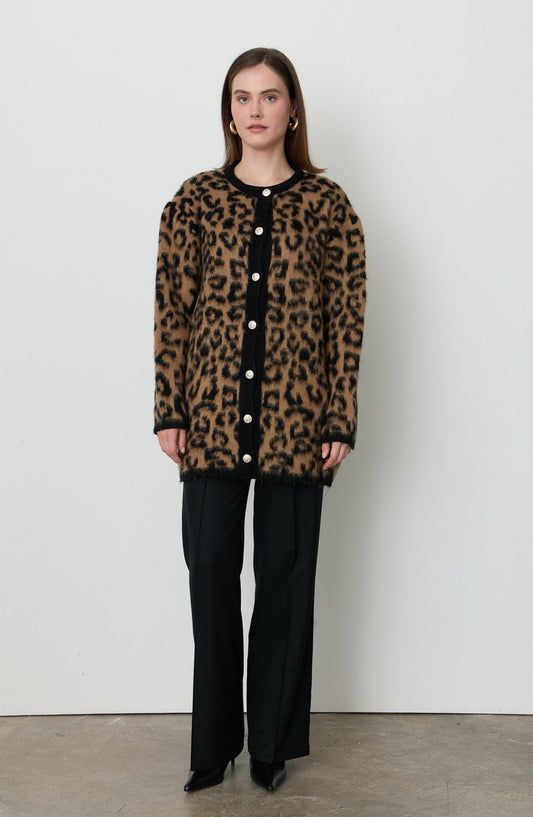 Leopar Desenli Yumoş Sütlü Kahve Triko Hırka - Fatma Atasoy