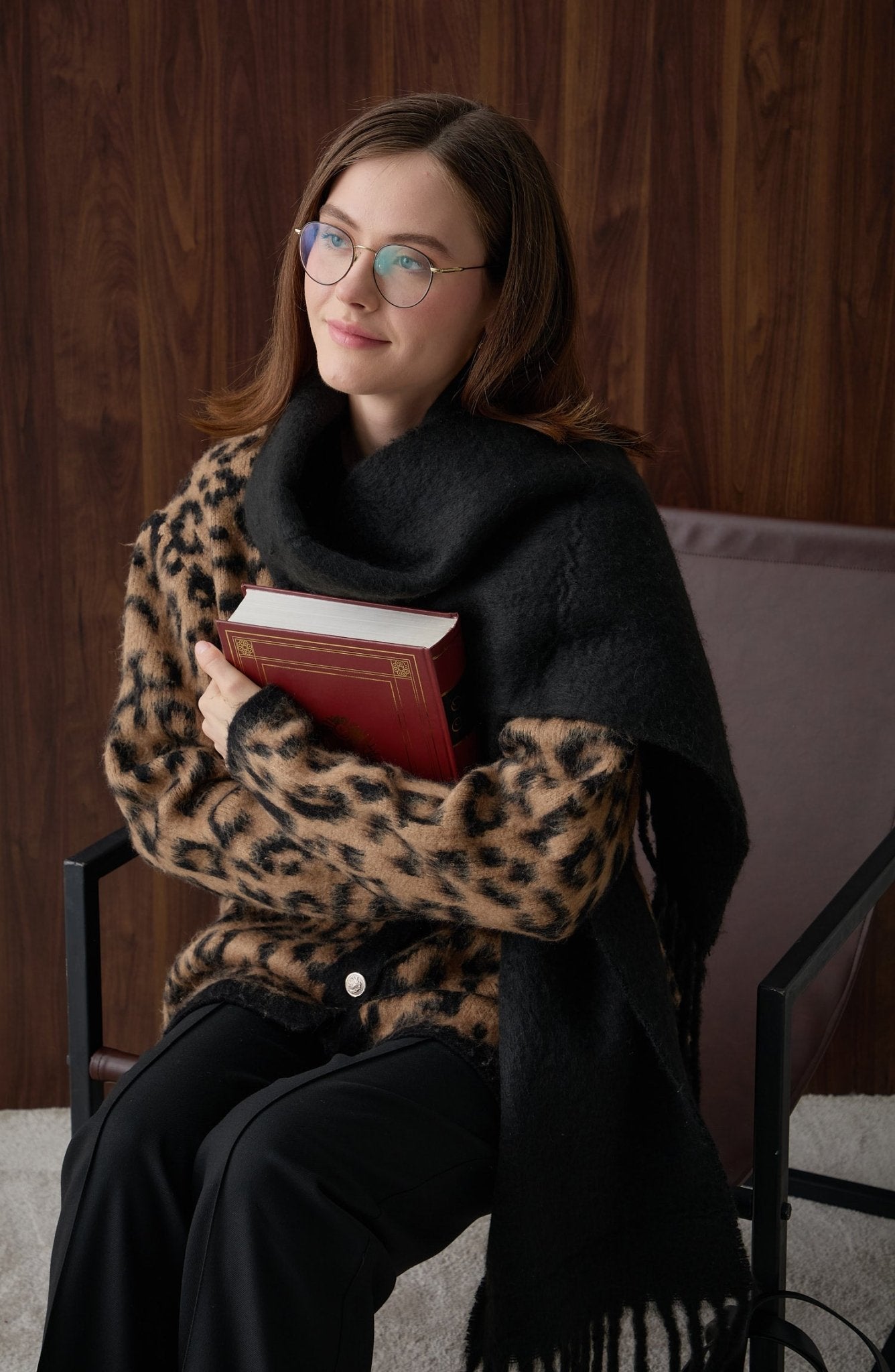 Leopar Desenli Yumoş Sütlü Kahve Triko Hırka - Fatma Atasoy