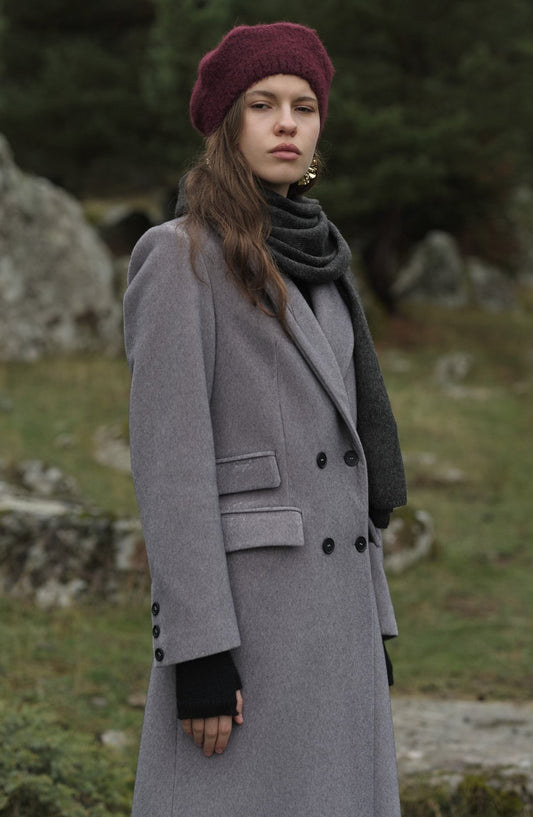 Maksi Tay Tüyü Gri Ceket Kaban - Fatma Atasoy