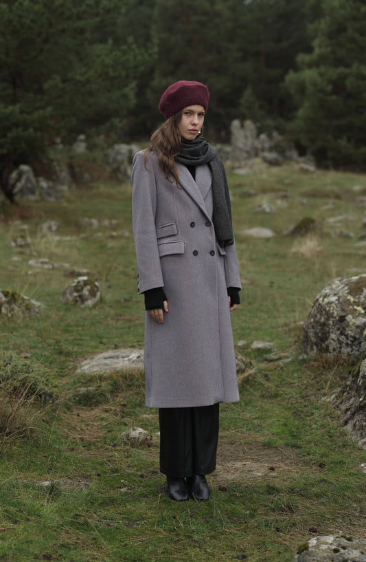 Maksi Tay Tüyü Gri Ceket Kaban - Fatma Atasoy