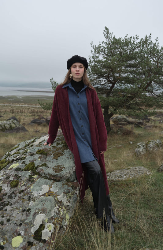 Maksi Yumoş Bordo Triko Hırka - Fatma Atasoy