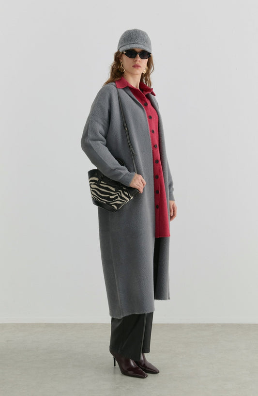 Maksi Yumoş Gri Triko Hırka - Fatma Atasoy