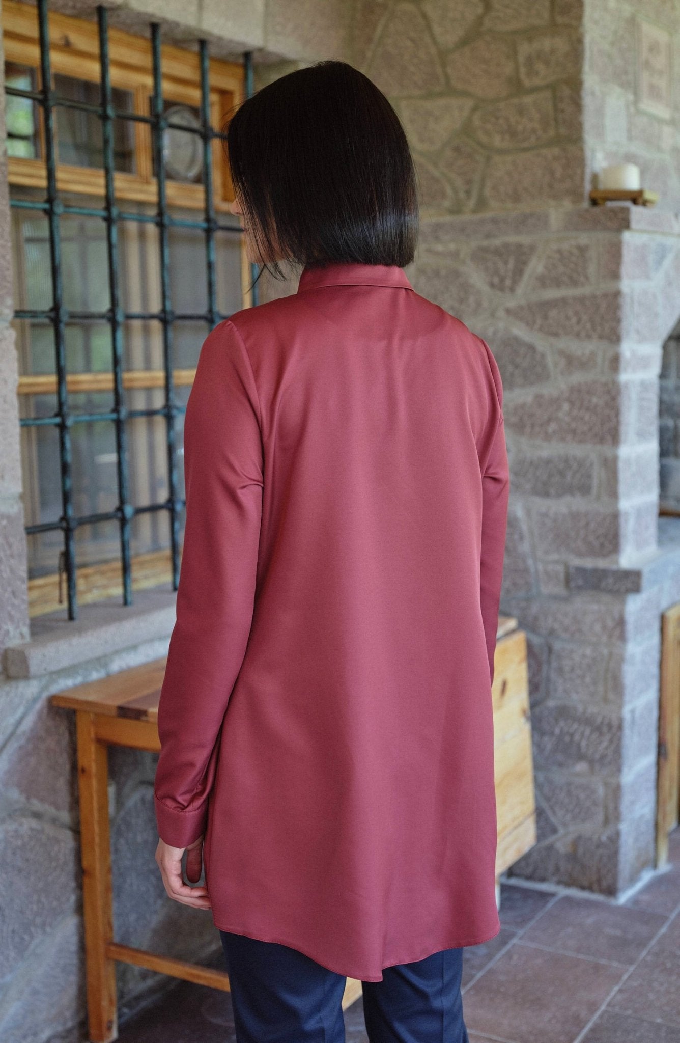 Midi Basic Bordo Gömlek - Fatma Atasoy
