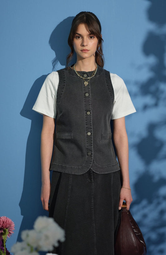 Midi Gri Denim Yelek - Fatma Atasoy