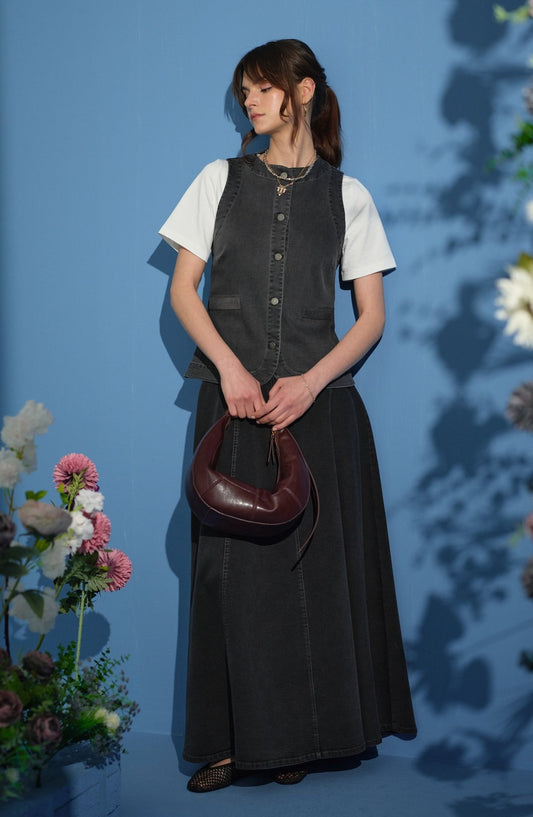 Midi Gri Denim Yelek - Fatma Atasoy