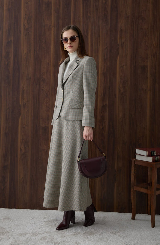 Mini Ekose Sütlü Kahve Kloş Etek - Fatma Atasoy