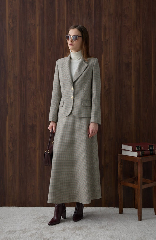 Mini Ekose Sütlü Kahve Kloş Etek - Fatma Atasoy