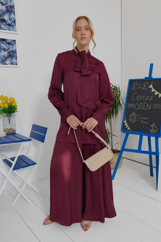 Mürdüm Saten Etek Pantalon - Fatma Atasoy