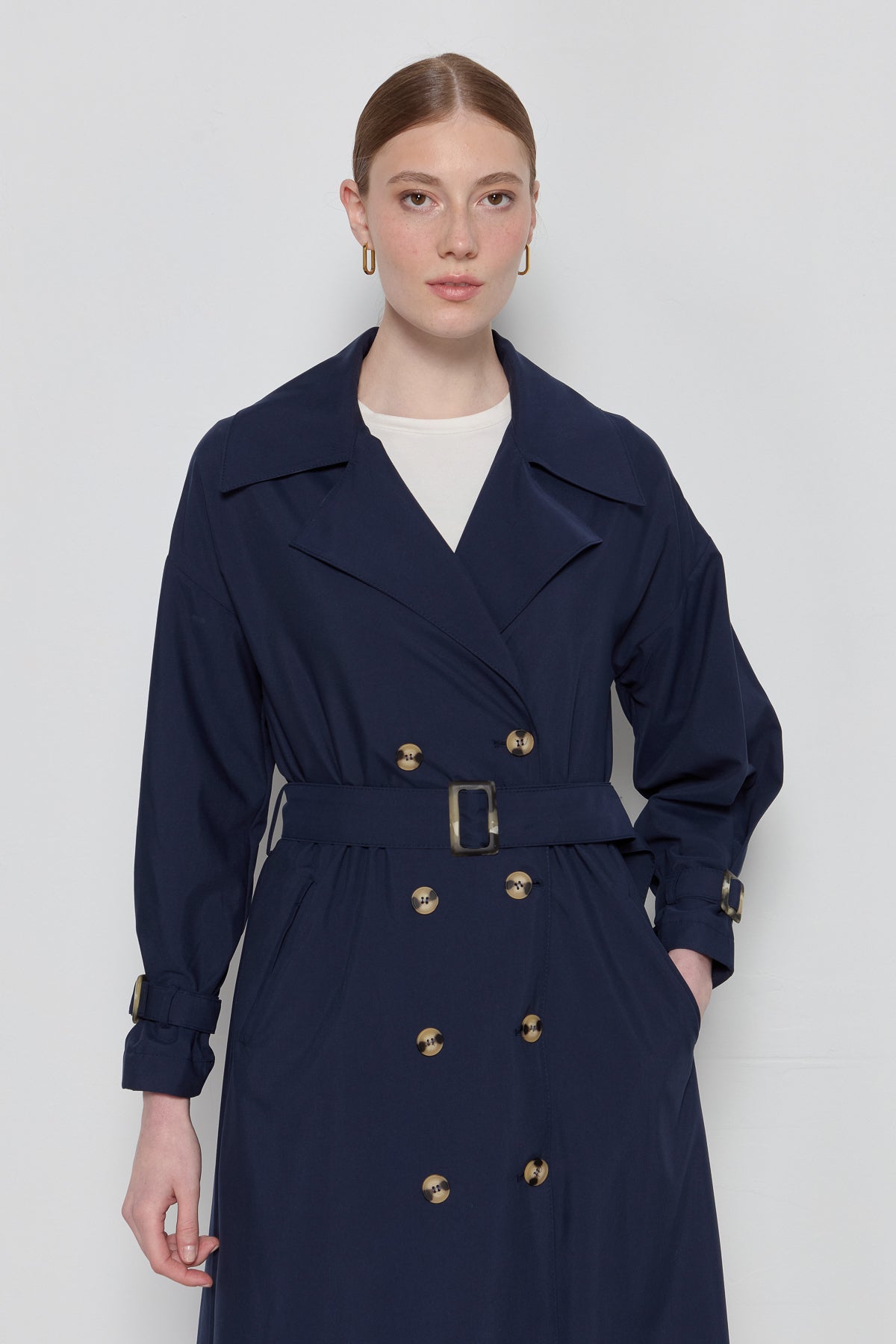 Oversize Astarsız Trençkot Lacivert - Fatma Atasoy