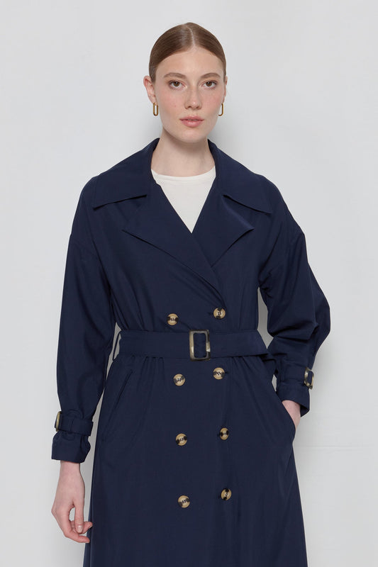 Oversize Astarsız Trençkot Lacivert - Fatma Atasoy