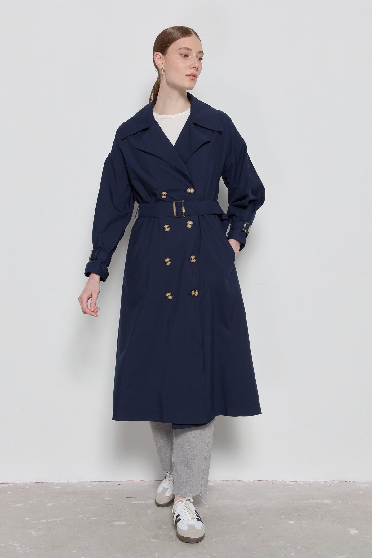 Oversize Astarsız Trençkot Lacivert - Fatma Atasoy