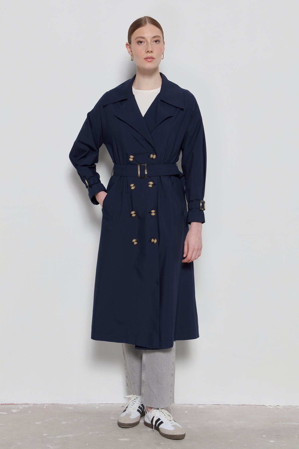 Oversize Astarsız Trençkot Lacivert - Fatma Atasoy