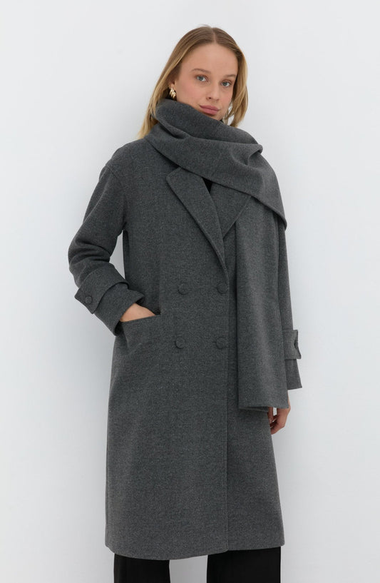 Oversize Atkılı Antrasit Kaban - Fatma Atasoy