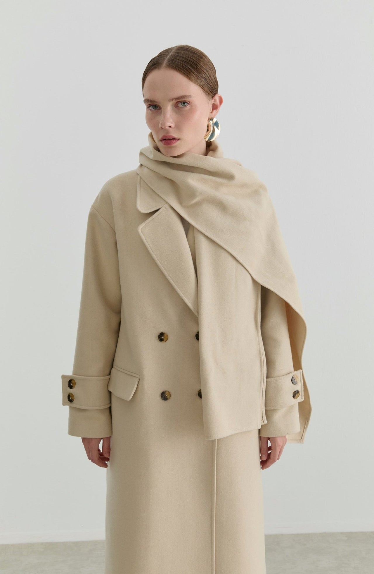 Oversize Atkılı Bej Kaşmir Kaban - Fatma Atasoy