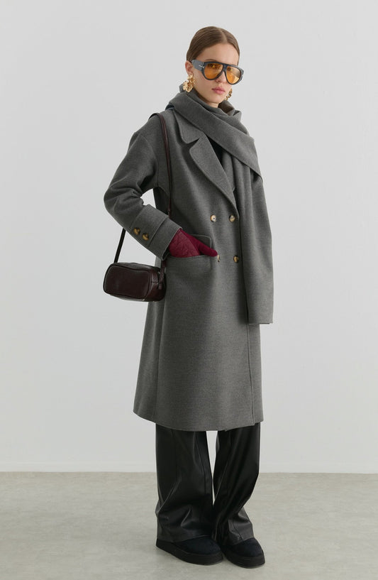 Oversize Atkılı Gri Kaşmir Kaban - Fatma Atasoy