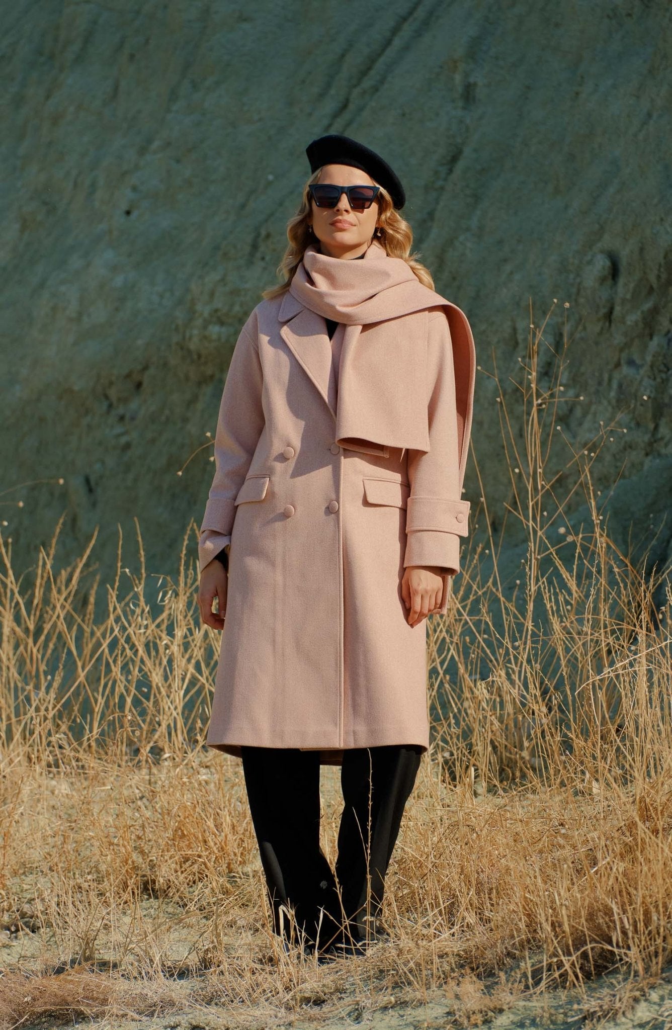 Oversize Atkılı Pudra Kaban - Fatma Atasoy
