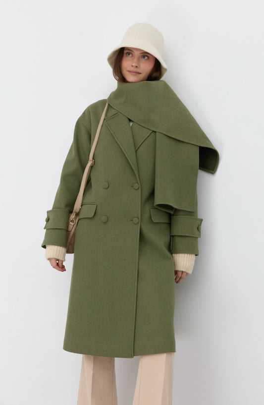 Oversize Atkılı Soft Haki Kaban - Fatma Atasoy