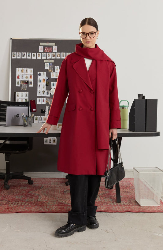 Oversize Bordo Atkılı Trençkot - Fatma Atasoy