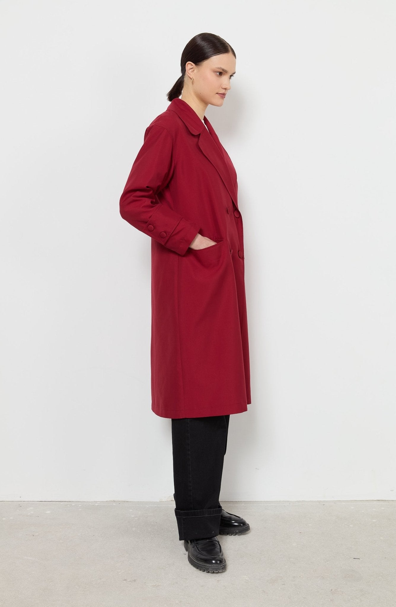 Oversize Bordo Atkılı Trençkot - Fatma Atasoy