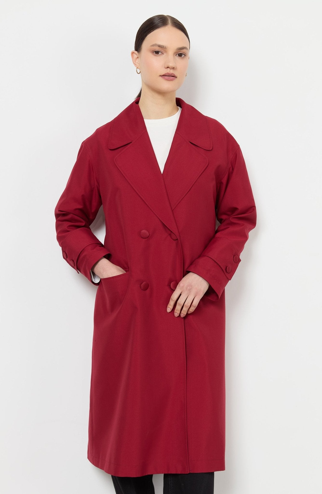 Oversize Bordo Atkılı Trençkot - Fatma Atasoy