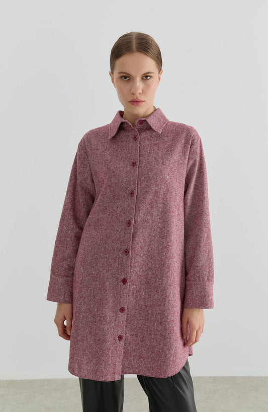 Oversize Bordo Tüvit Gömlek Ceket - Fatma Atasoy