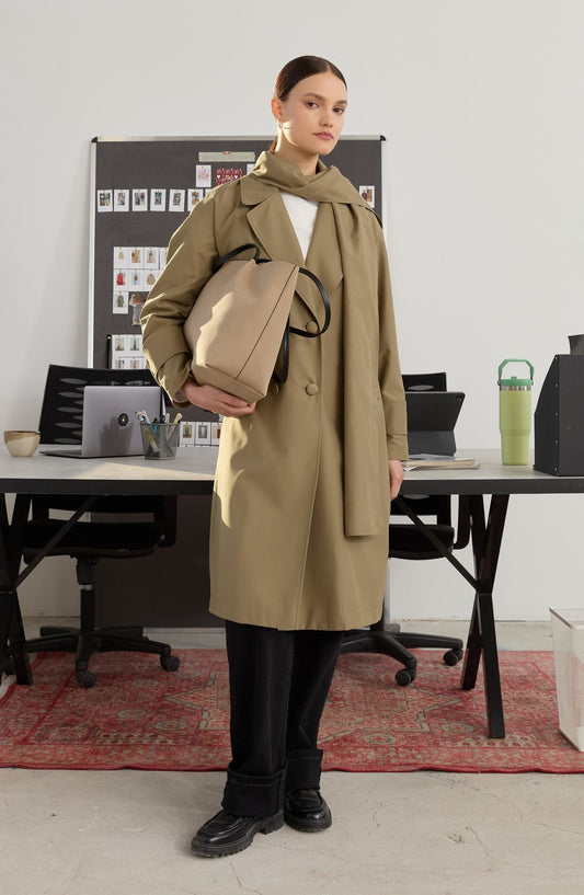 Oversize Haki Atkılı Trençkot - Fatma Atasoy