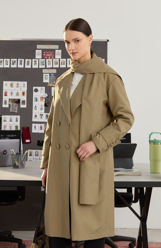 Oversize Haki Atkılı Trençkot - Fatma Atasoy