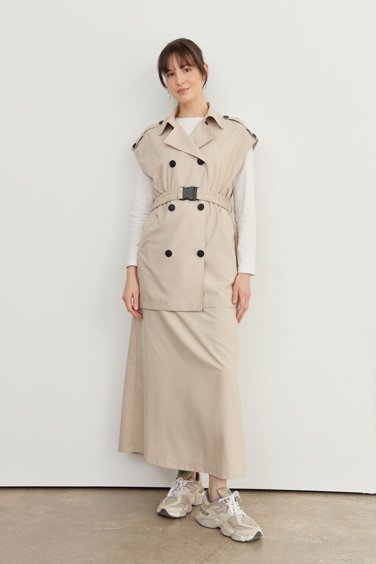 Oversize Kemerli Midi Yelek Taş - Fatma Atasoy
