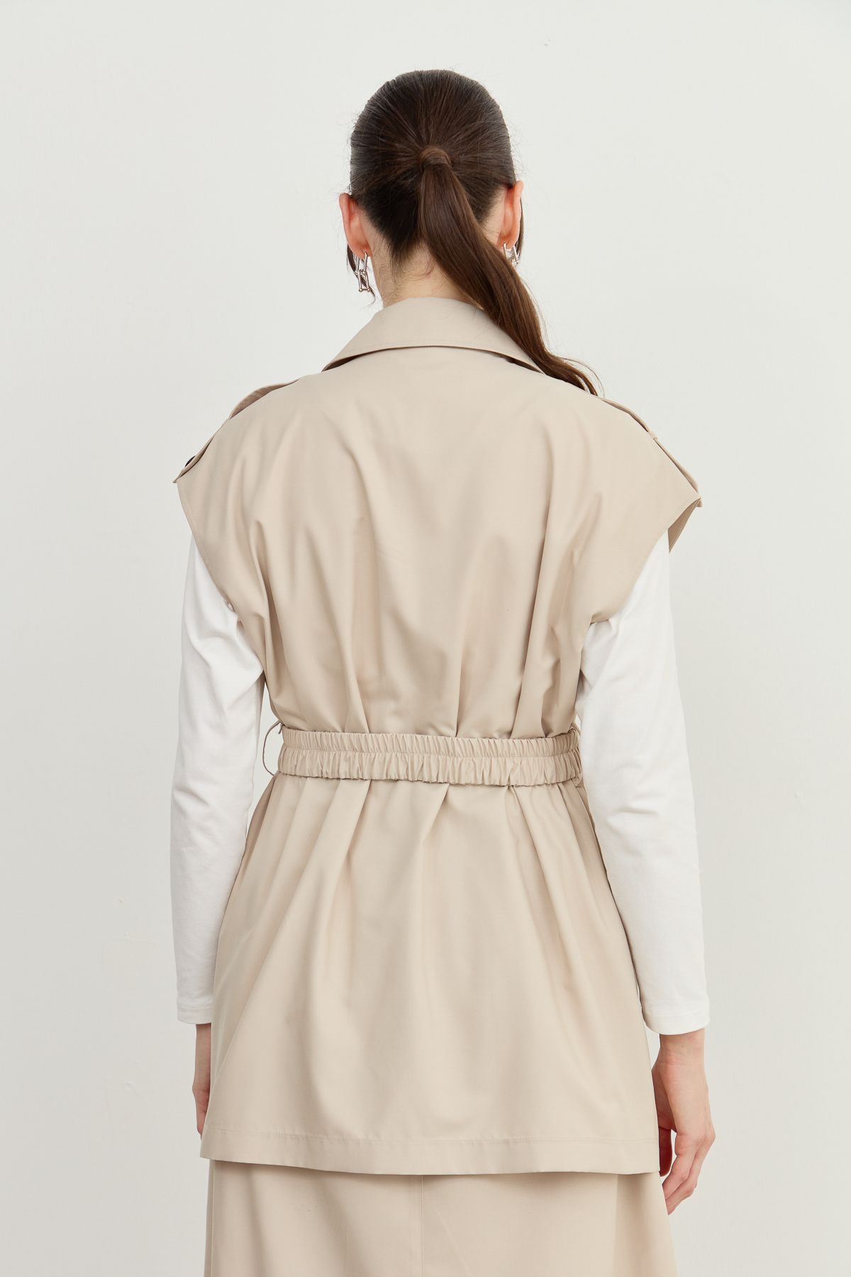 Oversize Kemerli Midi Yelek Taş - Fatma Atasoy