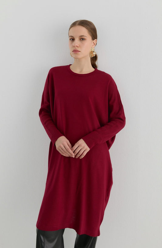 Oversize Maksi Bordo Triko Tunik - Fatma Atasoy