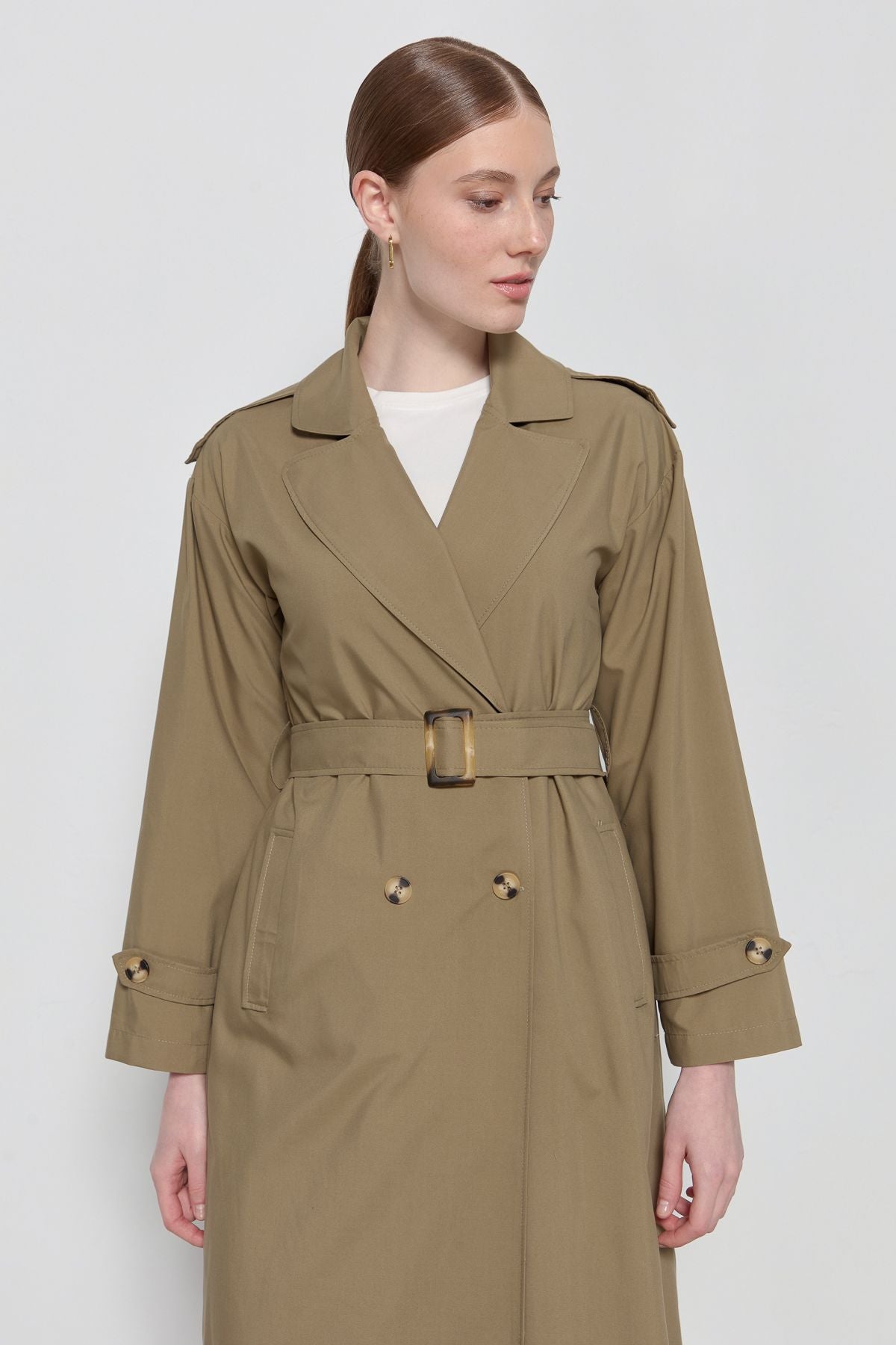 Oversize Maksi Trençkot Haki - Fatma Atasoy