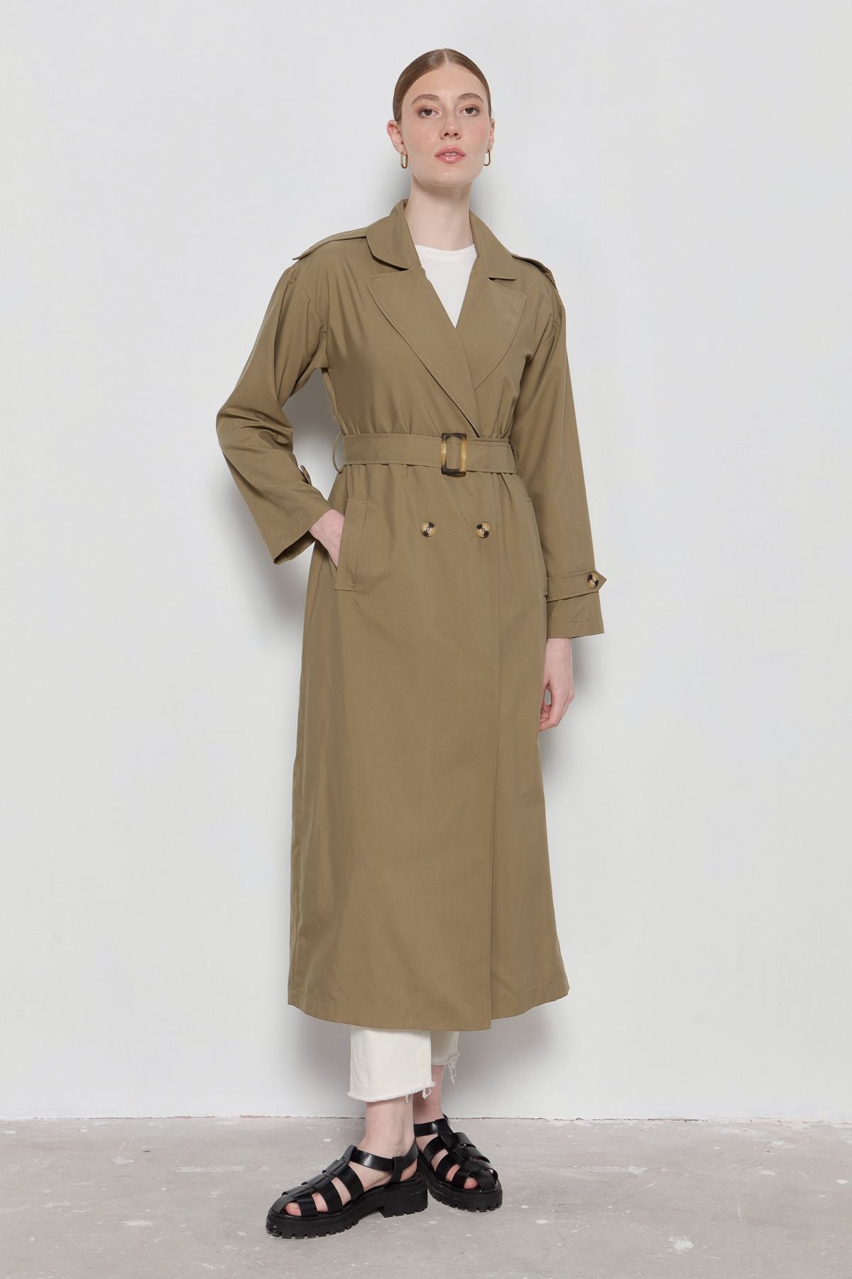 Oversize Maksi Trençkot Haki - Fatma Atasoy