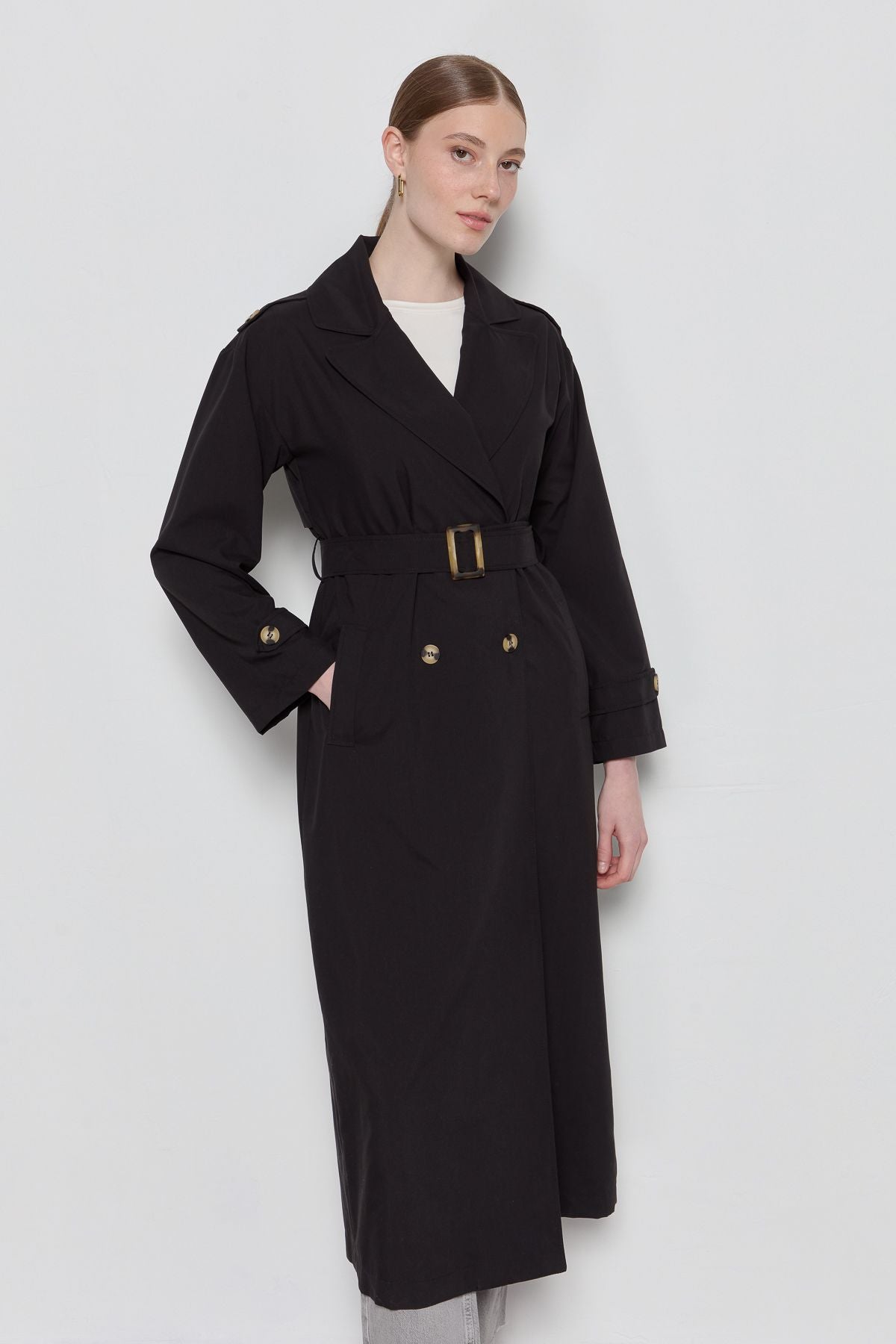Oversize Maksi Trençkot Siyah - Fatma Atasoy