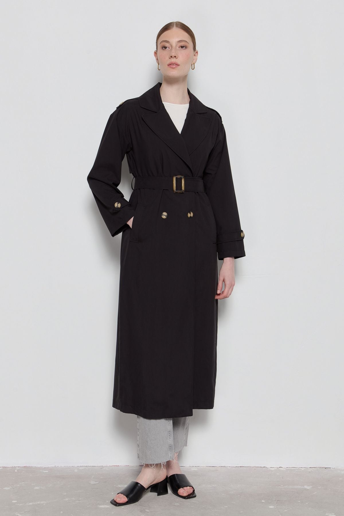 Oversize Maksi Trençkot Siyah - Fatma Atasoy