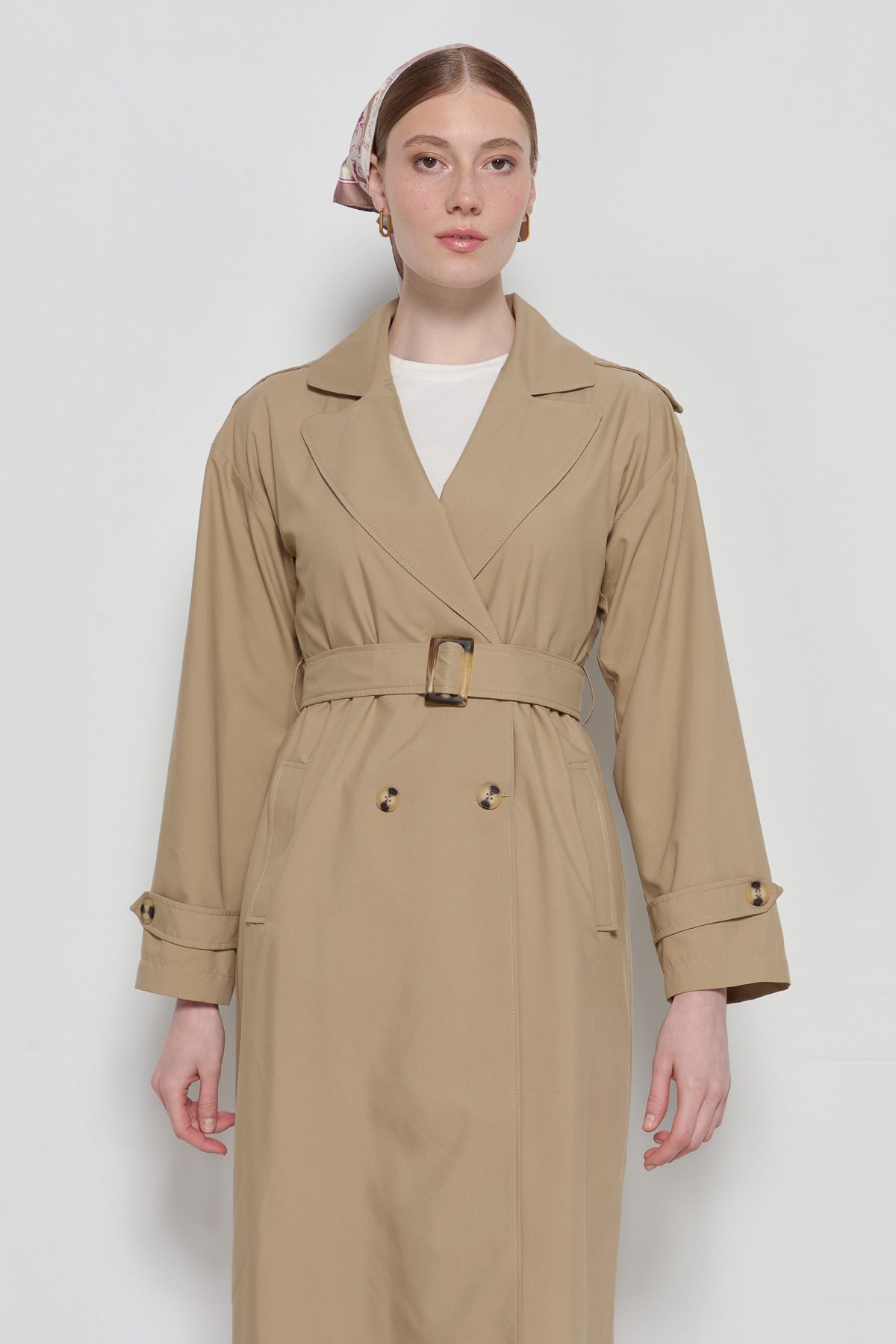 Oversize Maksi Trençkot Sütlü Kahve - Fatma Atasoy