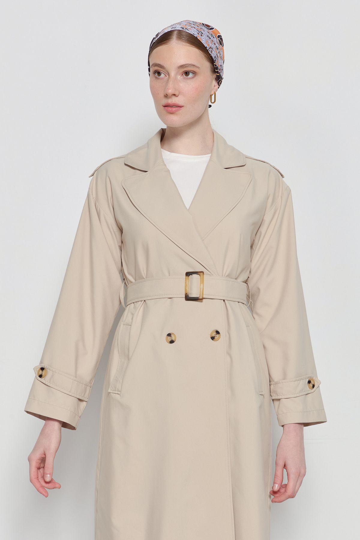 Oversize Maksi Trençkot Taş - Fatma Atasoy