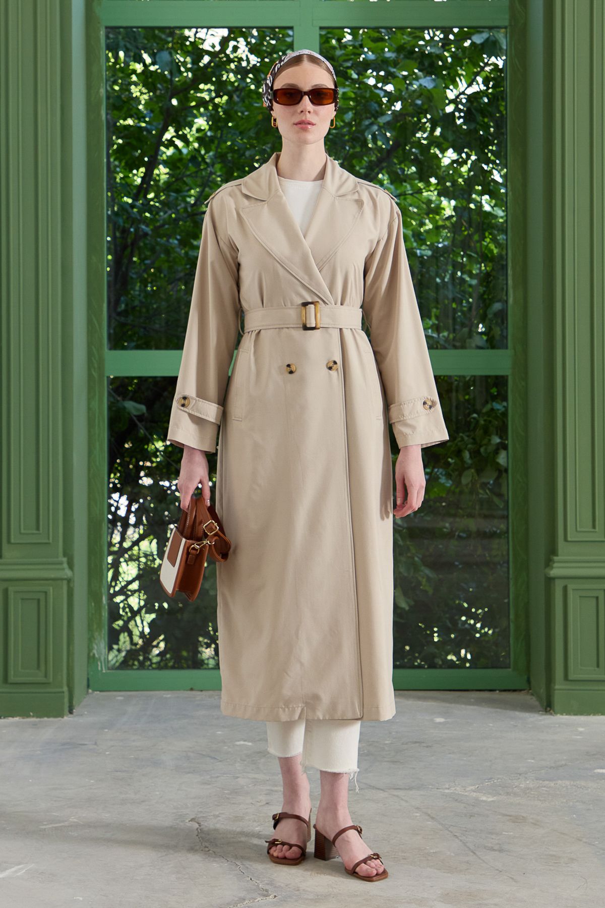 Oversize Maksi Trençkot Taş - Fatma Atasoy