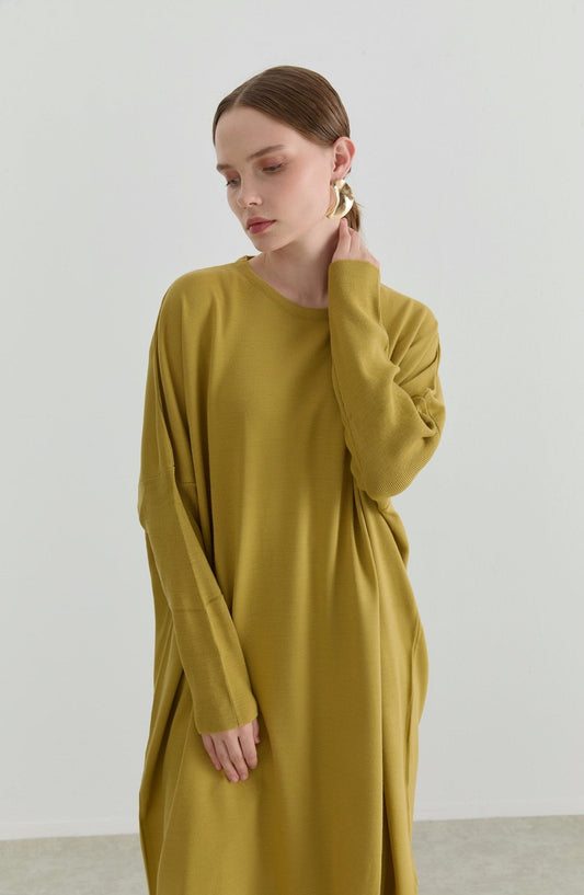 Oversize Maksi Yağ Yeşili Triko Tunik - Fatma Atasoy